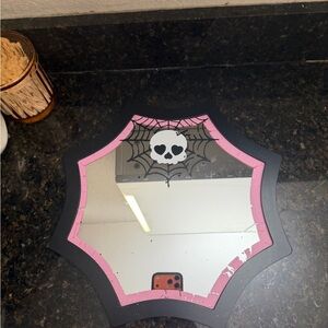 Pink and Black Halloween Goth Skull Spiderweb Mirror